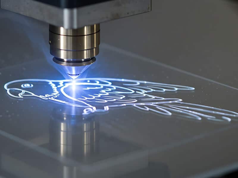 Laserschneiden Präzision Laserschneider schneidet einen Papagei